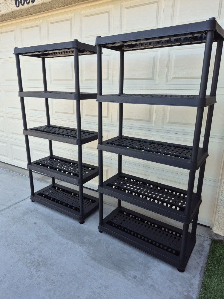 $40 Each// 36" Width X 17" Depth X 73" Height// Greenmade 5 Tier Plastic Shelf In Perfect Condition Like New