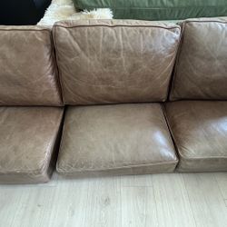 Crate And Barrel Barrett 96” Queen Leather Sleeper Sofa