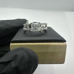 Womens Double Carriage Moissanite Engagement/Promise Ring (Sterling Silver) (Pass Diamond Tester)