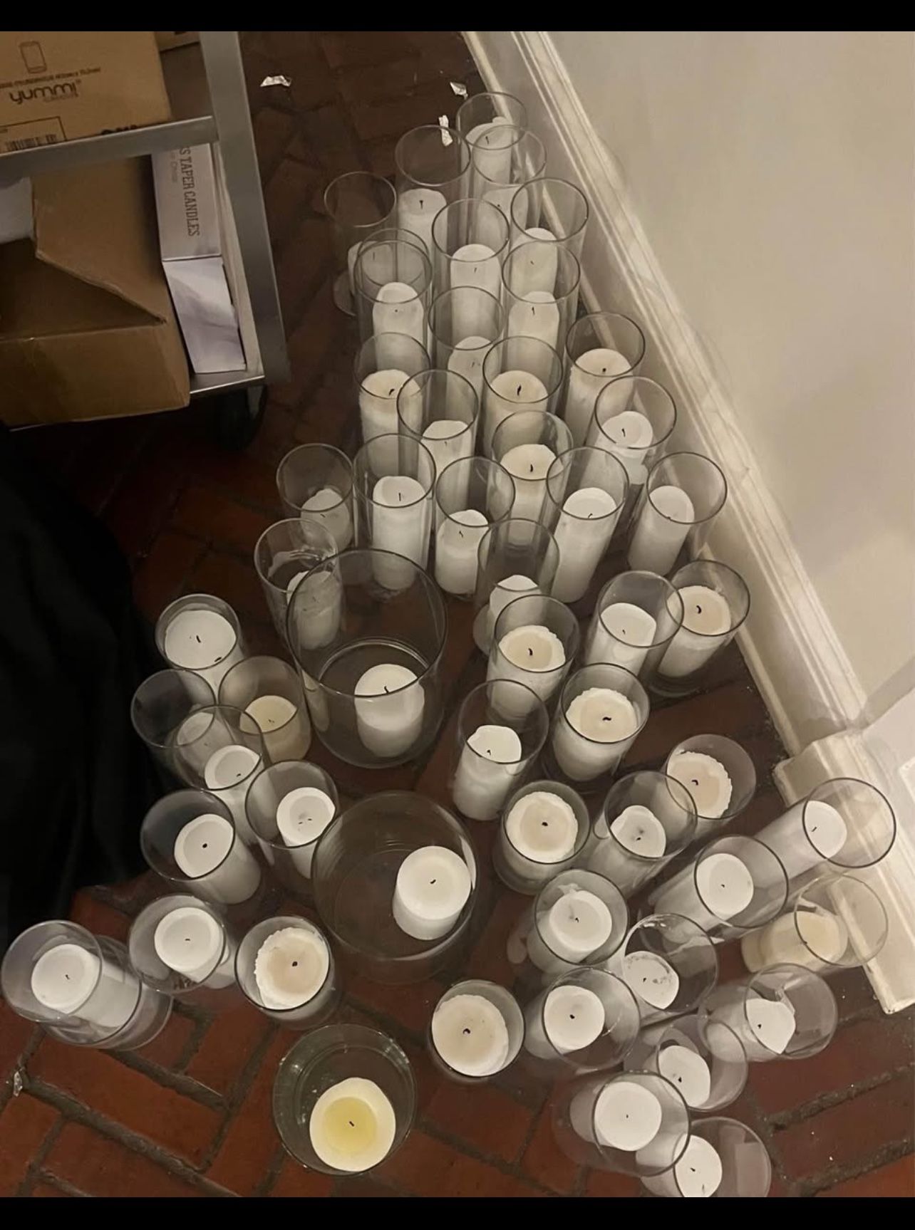 Hurricane Candles/vases + Pillar Candles + Tea light candles