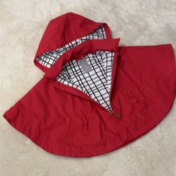Tahari Red Hooded Rain Cape with Plaid Lining