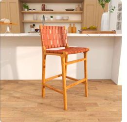 $39!! 🔥 NEW Genuine Leather & Teak Bar Stool – Retail $760+ 🔥