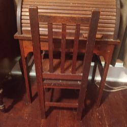 Oak Child's Roll Top Desk And Chair