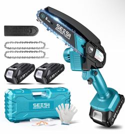 Mini Chainsaw, 6-inch Mini Chainsaw Cordless, Handheld Electric Power Chain Saw with 2 Batteries, for Tree Trimming Wood Cutting, Best Gifts for Fathe
