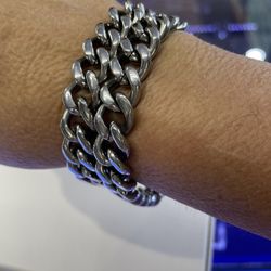 Cuban Double  Big Links Bright Bracelet Stainless Steel Italy 7.75" NEW SOLID 