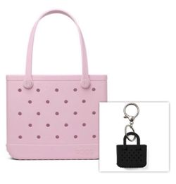 BOGG BAG COLOR BEACH HYDRANGEA VINYL HARD-SIDE SHOULDER HANDBAG WITH KEYCHAIN