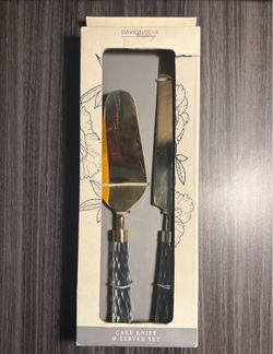 David Tutera Gold & Crystal Wedding Cake Knife and Server Set - New In Box