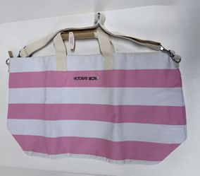 NEW wt TAGS VICTORIA'S SECRET Weekender Tote Shopper Pink White Beige Large Sz PRISTINE