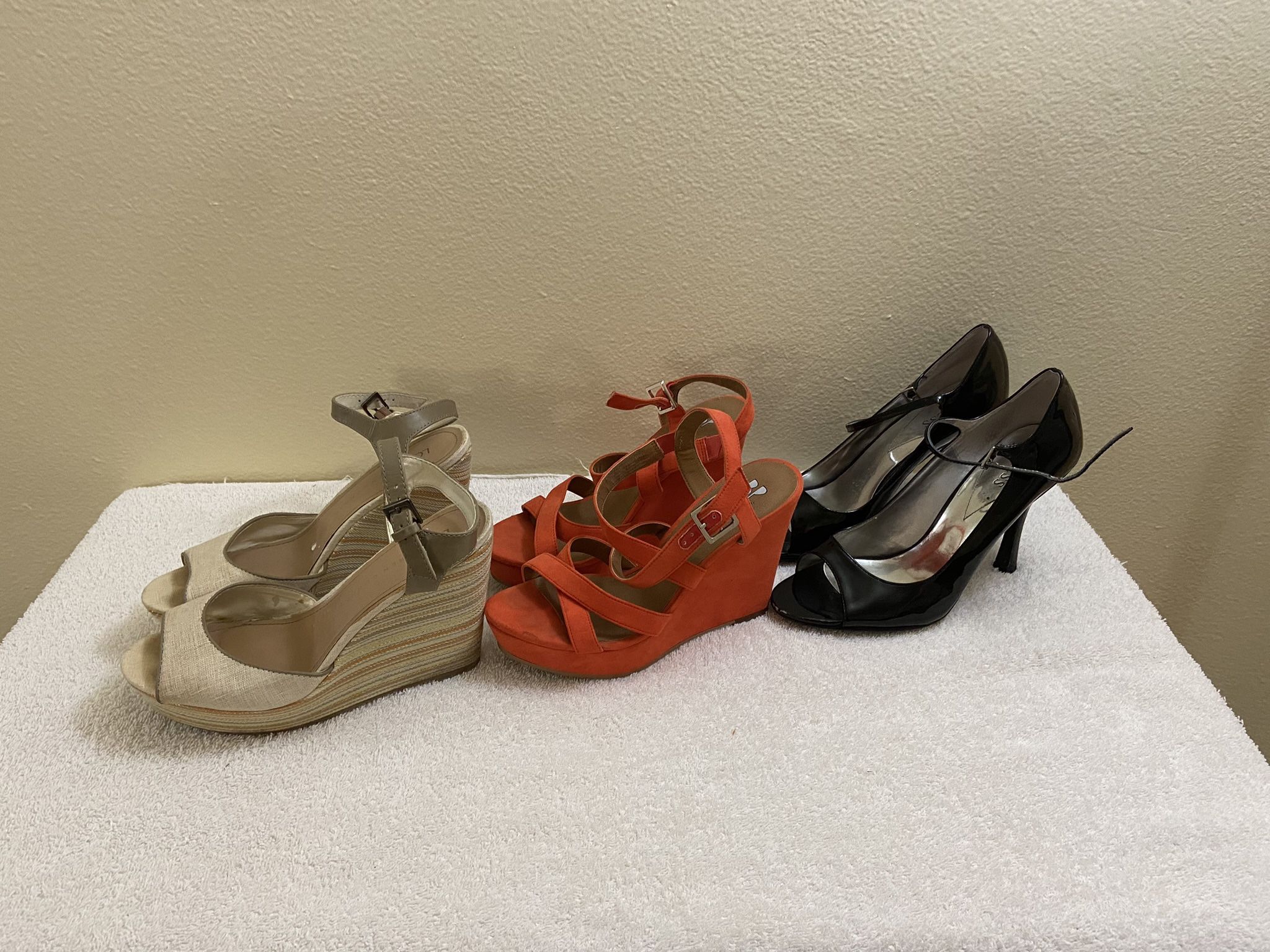 3 Pairs Of Women’s Wedges/Heels - Size 6.5/7.5