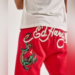 New Ed Hardy red shorts with dragon and skull design Size L  Men