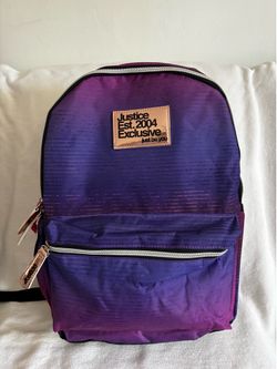 BNWT Justice brand girls backpack,  17’’ x 13’’, purple to pink ombré