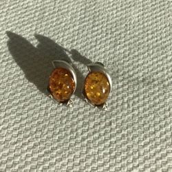 Genuine Silver Earrings With Amber