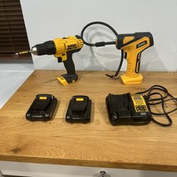 DeWalt Drill And Air Pump With Two Rechargeable Batteries And Charger 
