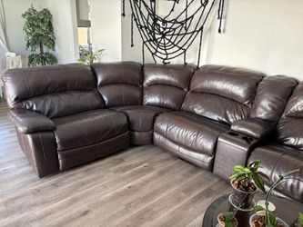 Leather sectional and ottoman