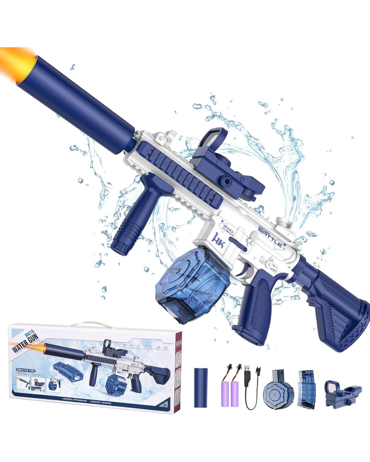 Electric Water Gun,Water gun With Muzzle Light,Automatic Squirt Gun Long Range Blaster Up To 32 FT,Outdoor Party Shooting Game Toy With 2 Water Tanks