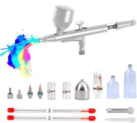 Gocheer Airbrush Gun with Dual-Action & Adjustable Flow Control 0.2/0.5,5 Airbrush gun with adjustable flow control. Ergonomic balanced-weight metal b