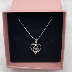 S999 Silver ZIRCONIA HEART NECKLACE