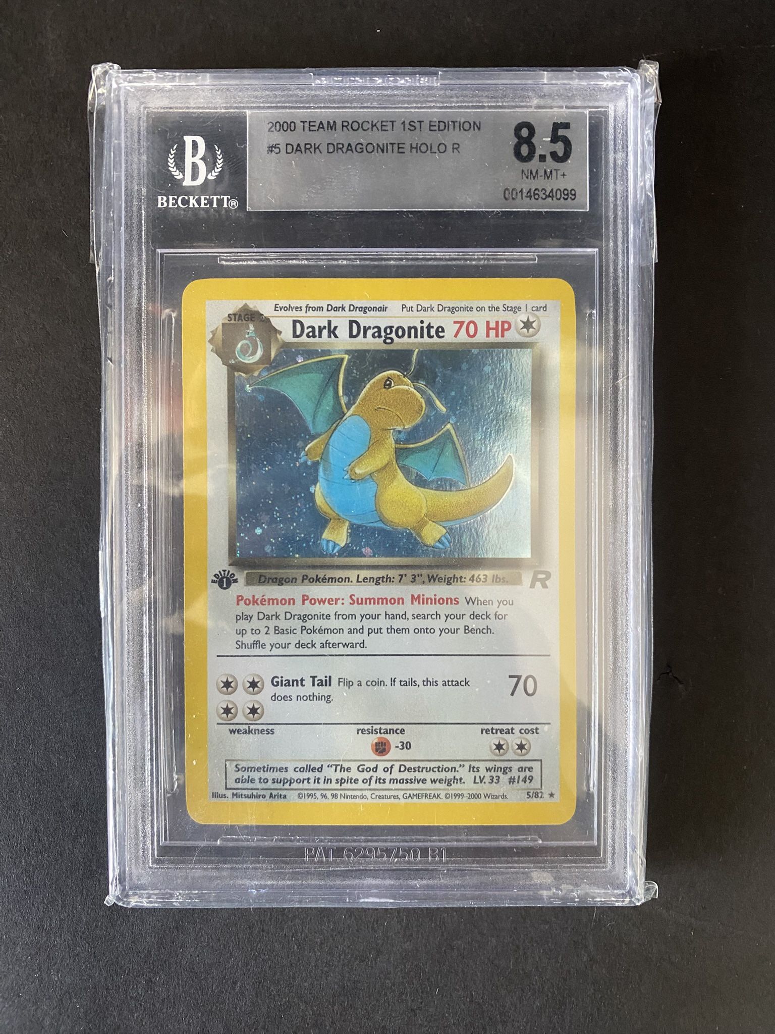 2000 TEAM ROCKET 1ST EDITION 5/82 DARK DRAGONITE HOLO BGS 9.5 GEM MINT SWIRL