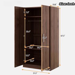 Mitthu 2-Door Wooden Wardrobe with 3 Storage Shelves