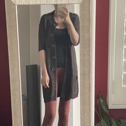 Calvin Klein long cardigan pre loved size S model 5”7 125 lbs