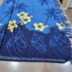 Large Blue And Yellow Shawl/ Scarf With Fringe