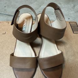 Brown open toe heels shoes sz size 7.5