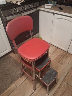Vintage COSCO Retro Counter Chair and Step Stool with Pull-Out Steps