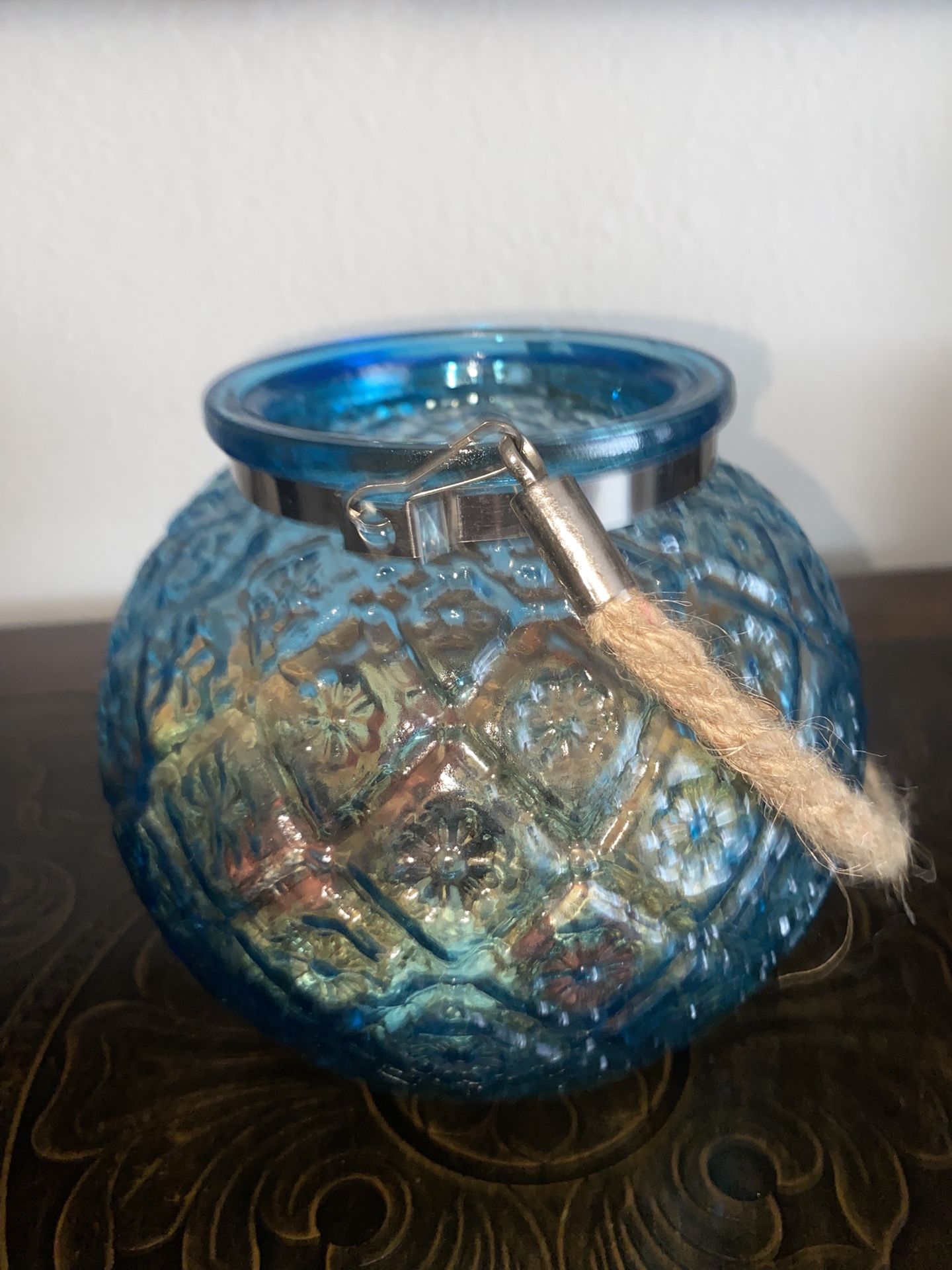 Beautiful Blue Moroccan Teal Globe Glass Vase