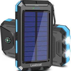 Solar Charger, 20000mAh Portable Outdoor Waterproof Solar Power Bank, Camping External Backup Battery Pack Dual 5V USB Ports Output, 2 Led Lig