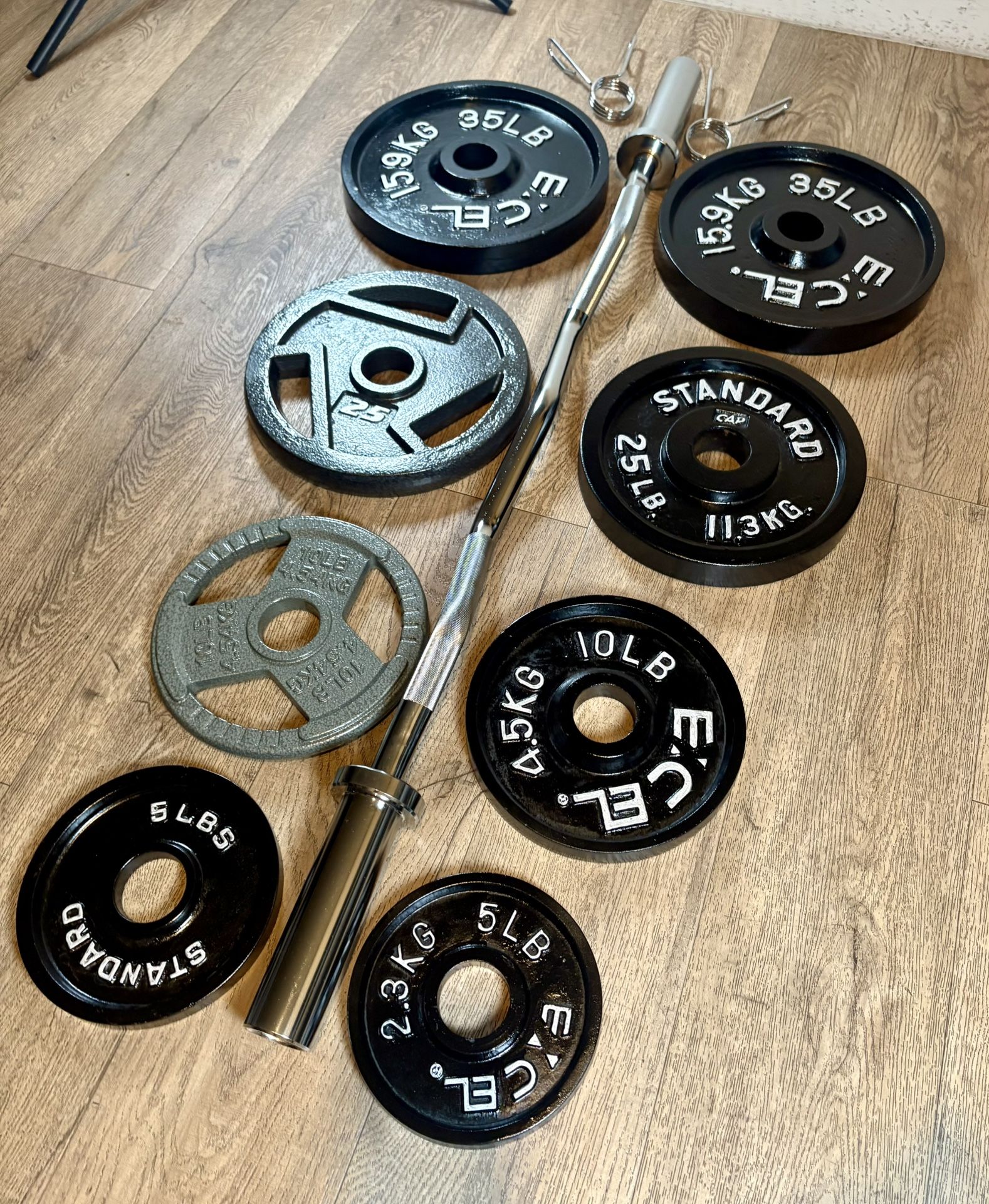 BRAND NEW Olympic Silver Curl Bar With Cooper Bearings & Weight Plates Pairs From 5s To 35s # (Total: 170 lbs)
