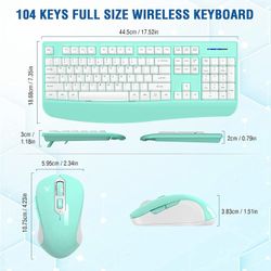 Wireless Keyboard and Mouse Combo,  2.4G Full-Sized Ergonomic Computer Keyboard with Wrist Rest and 3 Level DPI Adjustable Wireless Mouse for Wind