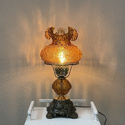 Vintage Fenton Amber Poppy Hurricane Lamp