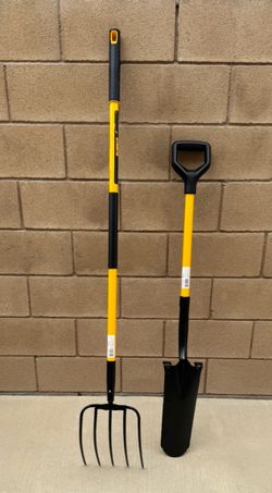 52 in. Fiberglass Handle 5-Tine Garden Fork and 32 in. Fiberglass D-Handle Drain Spade