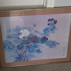  HERO NIM SIGNED JAPANESE ART FLORAL PAINTING ON SILK ~ 29" x 23" Best Offers 