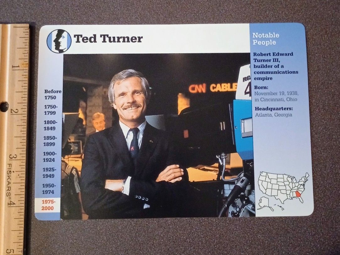 1995 Grolier Ted Turner CNN Media Empire History Vintage Collectible Large Card