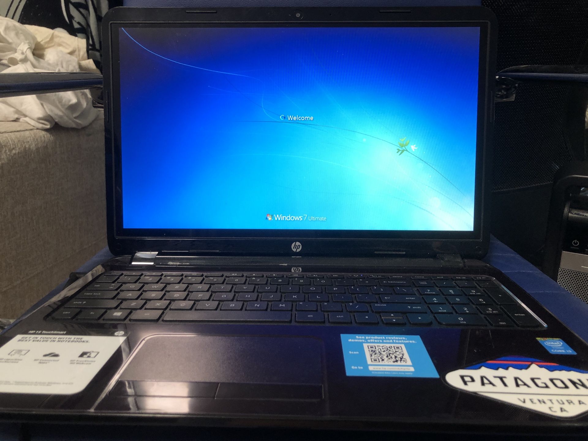 HP notebook laptop 15” touchscreen windows 7 6gb memory 500gb webcam zoom work i3