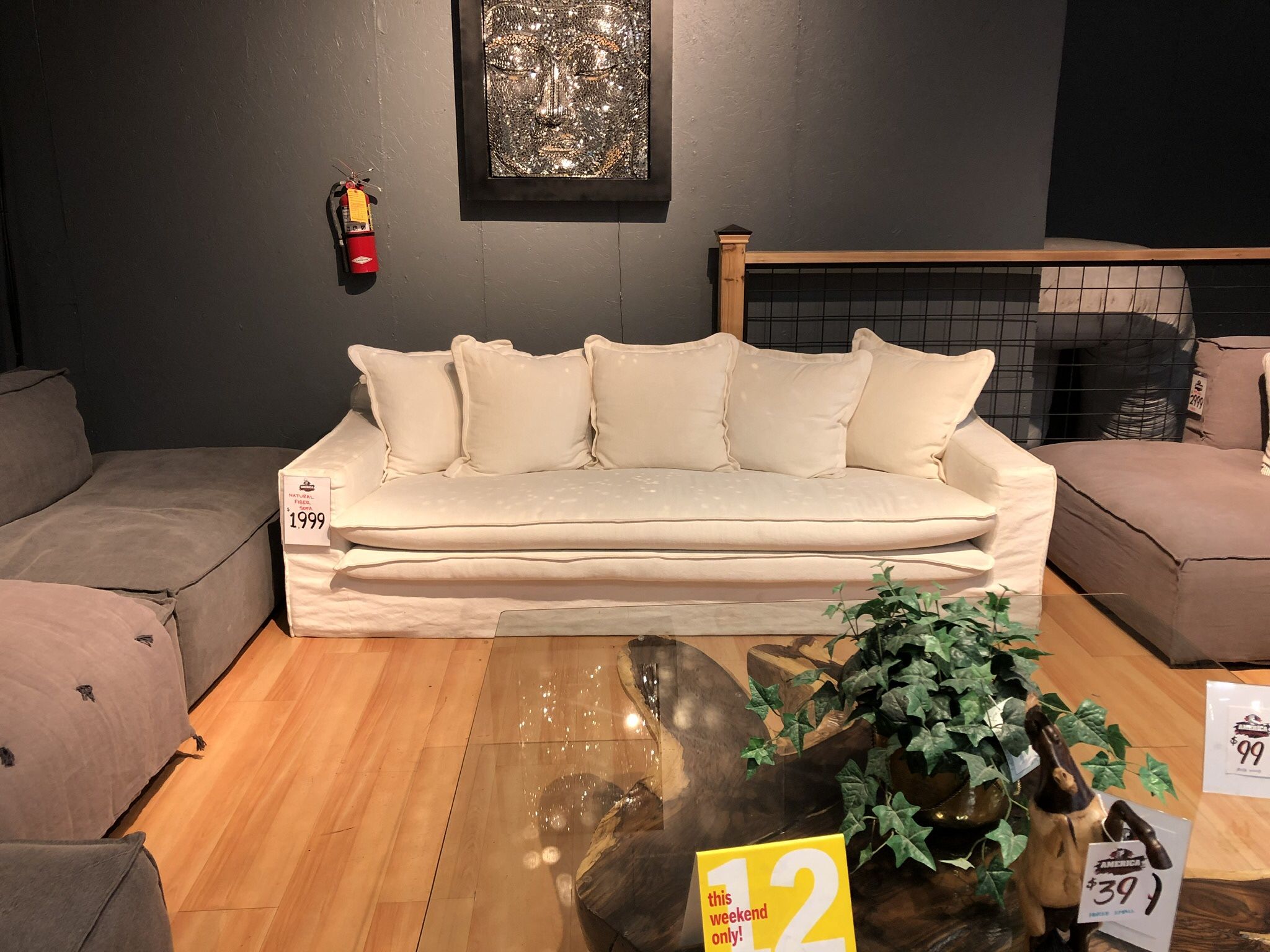 White Long Double Cushion Sofa - Natural Fibers