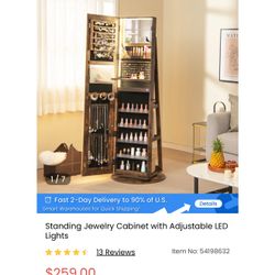Jewelry Armoire with Full Length Mirror 360 Degree Swivel 