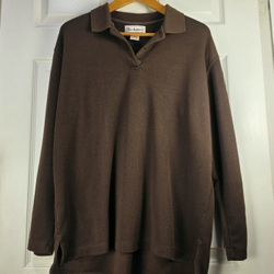 Vintage Bechamel XL Women  Brown Button Collared Pullover Long Sleeve Top Blouse