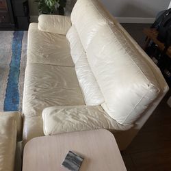 White Leather Couch Pair 