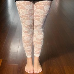 White Floral Lace Footless Fishnet Leggings/Tights