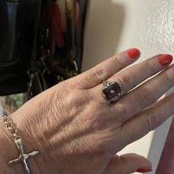 Beautiful Huge Amthyst Sterling Silver Ring Size 8 And Size 9