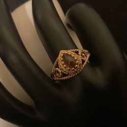 Gold Plated Ring With Amber Rhinestone..(Size 8),By Avon