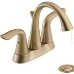 Delta Lahara 4 in. Centerset 2-Handle Bathroom Faucet with Metal Drain Assembly in Champagne Bronze