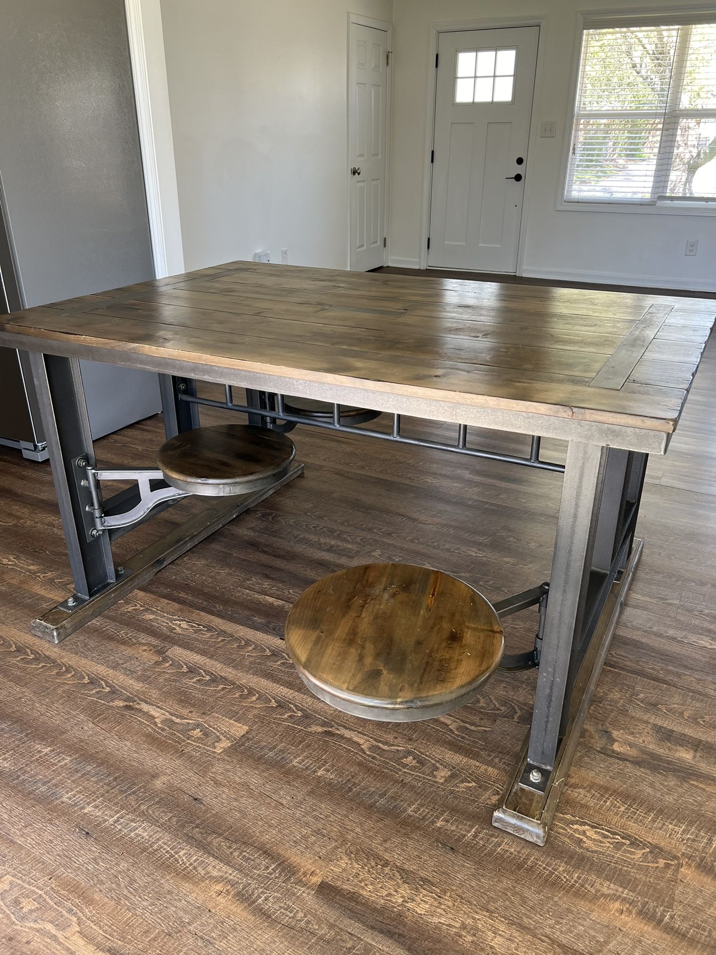 Rustic Dining Table With Swing-Out Stools