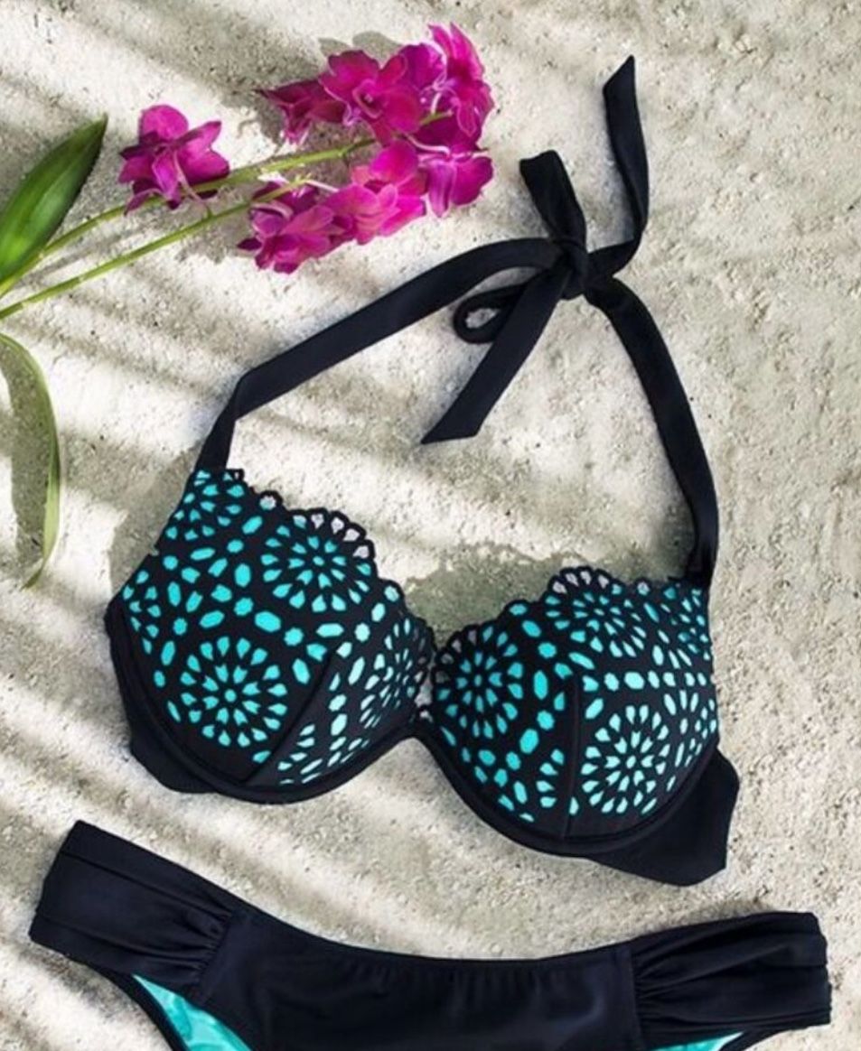 black and turquoise cut out bikini top size 34B - shade and shore - NWT