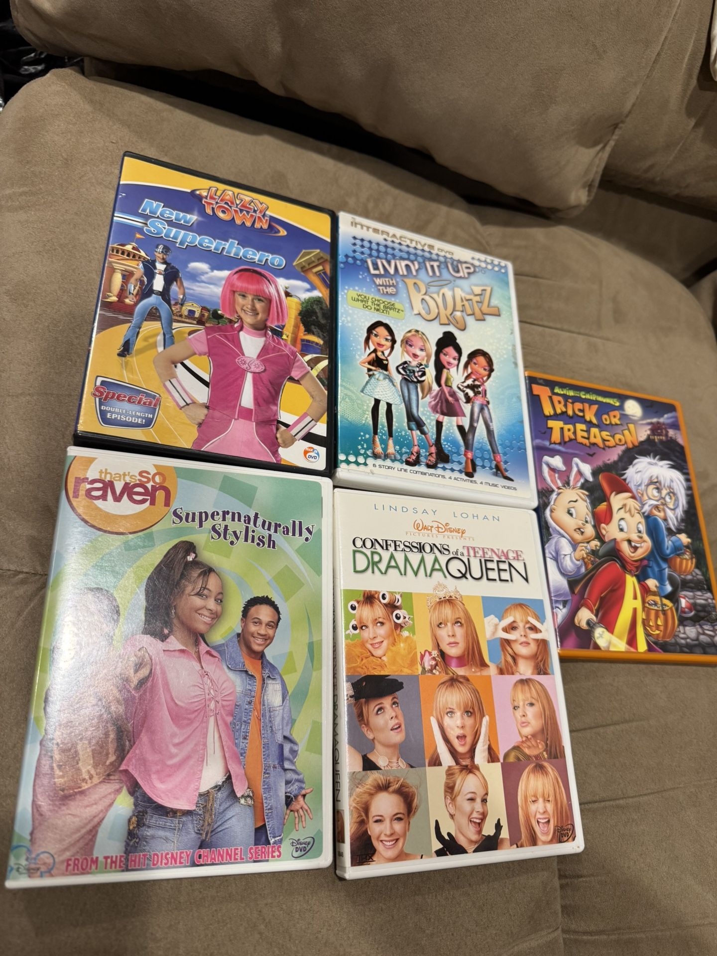 Mixed Lot of 5 DVD kids Movies, cartoons, Bratz, Lazy Town, Disney and more