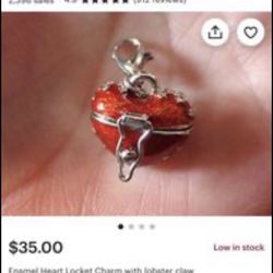 Red Heart Locket Charm With Lobster Claw Lock Set Of Two