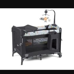 BABY JOY 4 in 1 Pack and Play, Baby Bedside Sleeper with Bassinet, 3 Adjustable Heights, Music Box