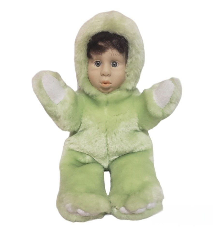 vintage baby in green frog costume 10" 1990s